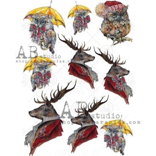 Papier do decoupage 0308 świątecznen zwierzęta