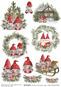 Papier ryżowy do decoupage Boże Narodzenie GNOMY Studio75