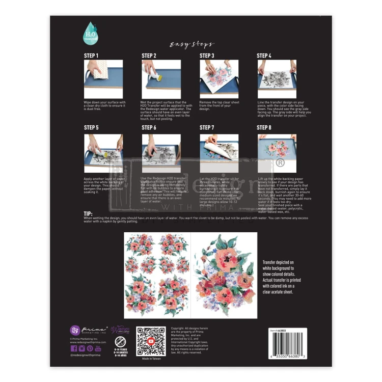 Transfer wodny H2O Brilliant Blooms - 2 arkusze, szybki efekt w kilku krokach