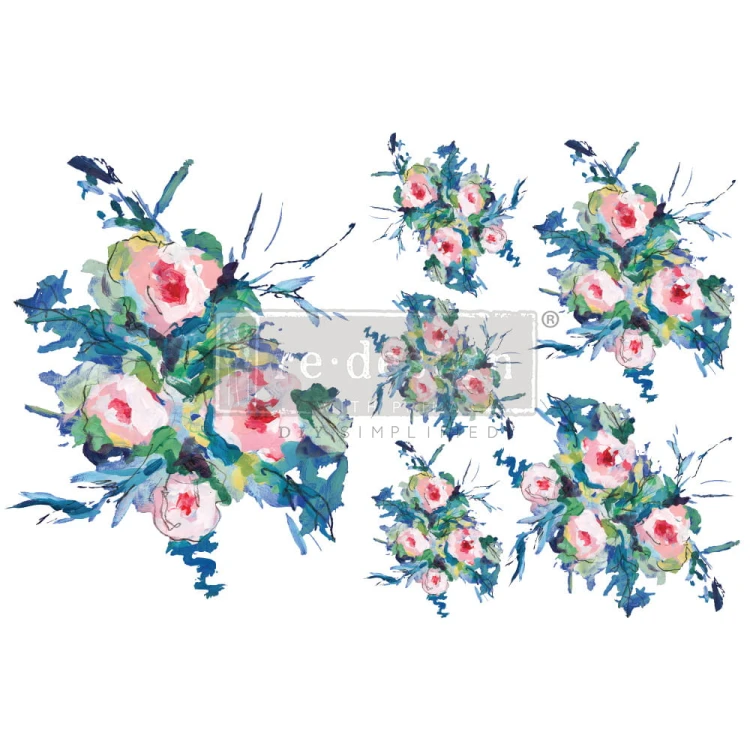 Zestaw dwóch arkuszy transferów wodnych H2O z motywami florystycznymi z kolekcji Expressive Blooms od Prima Re·Design