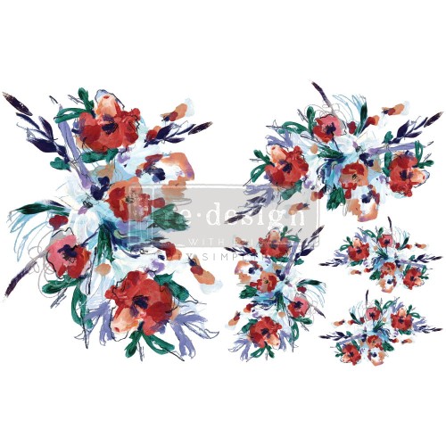 Zestaw dwóch arkuszy transferów wodnych H2O z motywami florystycznymi z kolekcji Radiant Blooms od Prima Re·Design