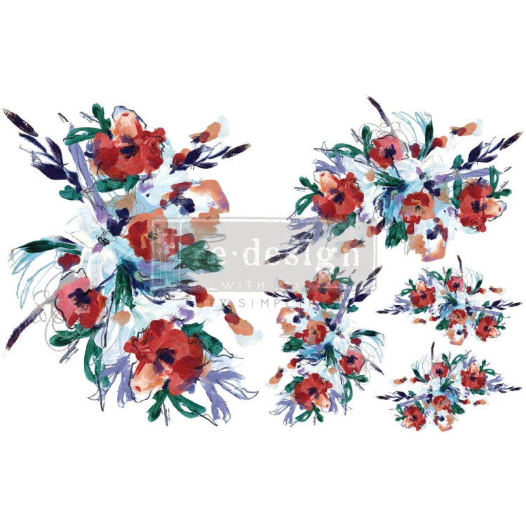 Zestaw dwóch arkuszy transferów wodnych H2O z motywami florystycznymi z kolekcji Radiant Blooms od Prima Re·Design
