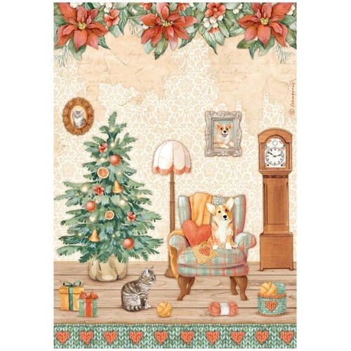 STAMPERIA PAPIER RYŻOWY A4 All Around Christmas POKOIK