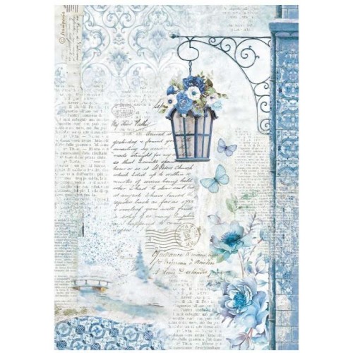 STAMPERIA PAPIER RYŻOWY A4 Blue Land lamp