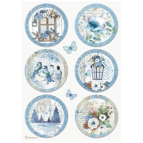 STAMPERIA PAPIER RYŻOWY A4 Blue Land rounds