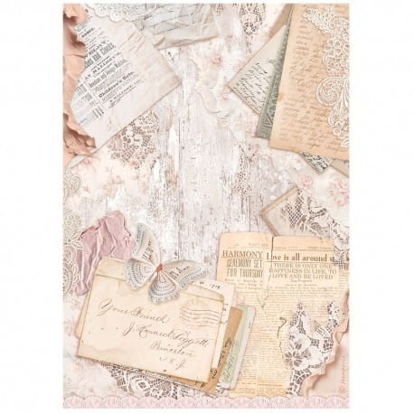 STAMPERIA PAPIER RYŻOWY A4 ROMANCE FOREVER LIST DFSA4836