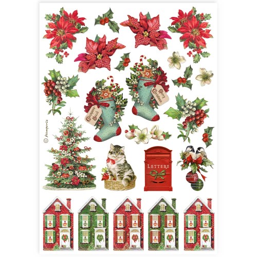 STAMPERIA PAPIER RYŻOWY A4 CLASSIC CHRISTMAS SKARPETY DOMKI GWIAZDA BERLEJEMSKA