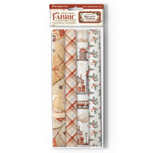 Tkanina Gear up for Christmas Stamperia - 30x30cm, 4 kawałki