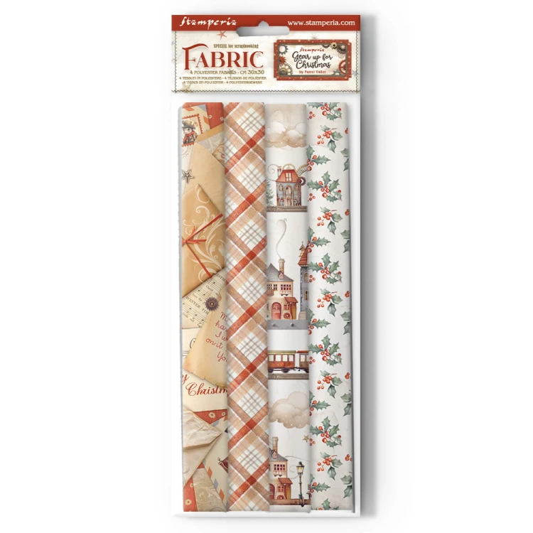 Tkanina Gear up for Christmas Stamperia - 30x30cm, 4 kawałki