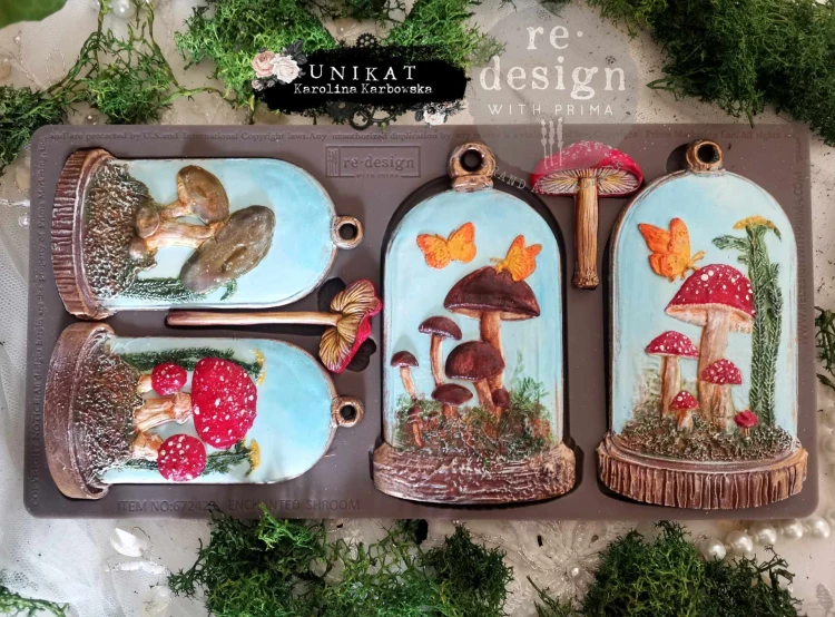 Forma silikonowa do odlewów 25x13 cm - Prima Enchanted Shroom, pomalowane odlewy
