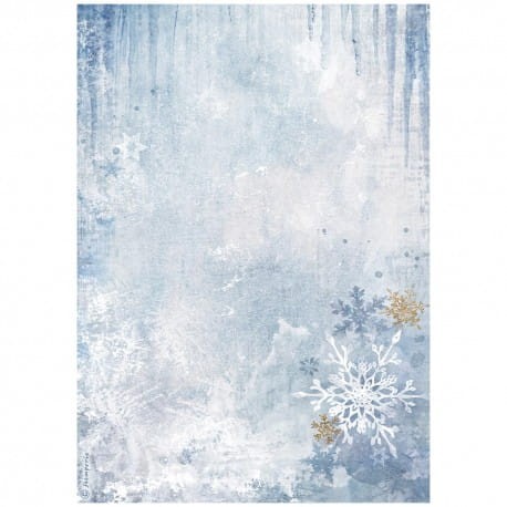 Stamperia papier ryżowy A4 Dewdrops błękit, śnieżynka