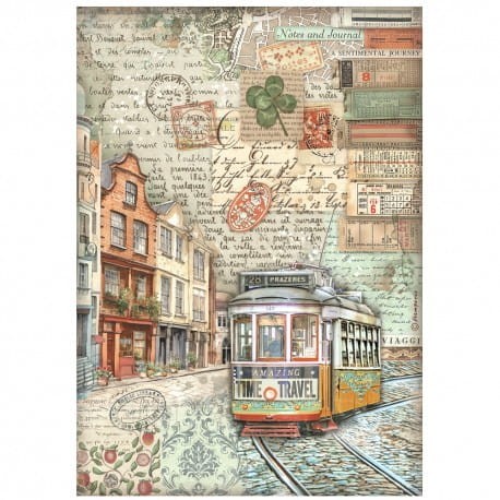 Stamperia papier ryżowy A4 Art  of travelling tramwaj