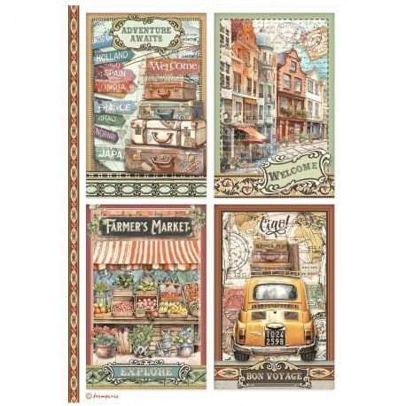 Stamperia papier ryżowy A4 Art  of travelling 4 karty 