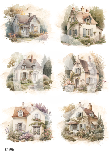 Papier ryżowy  kwiaty domki widoczki 