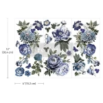 Decor Transfer Indigo Petals — zestaw 3 arkuszy transferu dekoracyjnego o wymiarach 15x30 cm, idealny do zdobienia mebli i innych gładkich powierzchni.