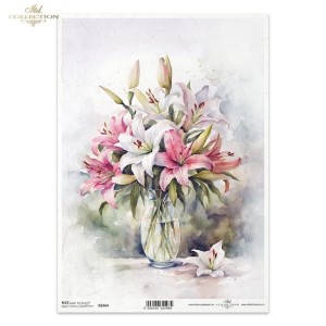 Papier ryżowy ITD R2464 - A4,  Różowe Lilie