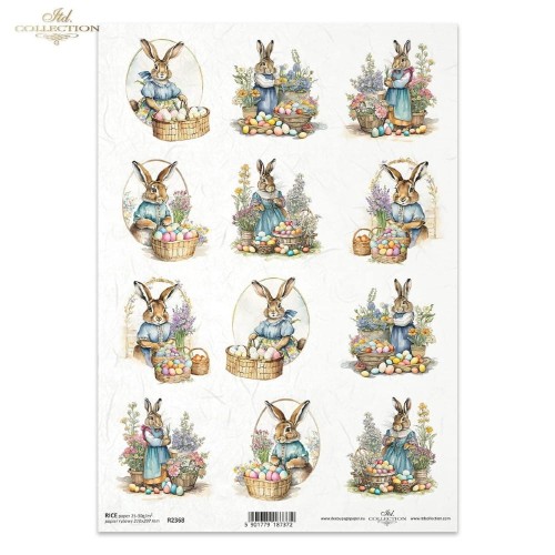Papier ryżowy ITD R2368 - A4, Zając z Koszykiem