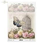 Papier ryżowy ITD R0759 - A4,  Motyl i Róża, Vintage.jpg
