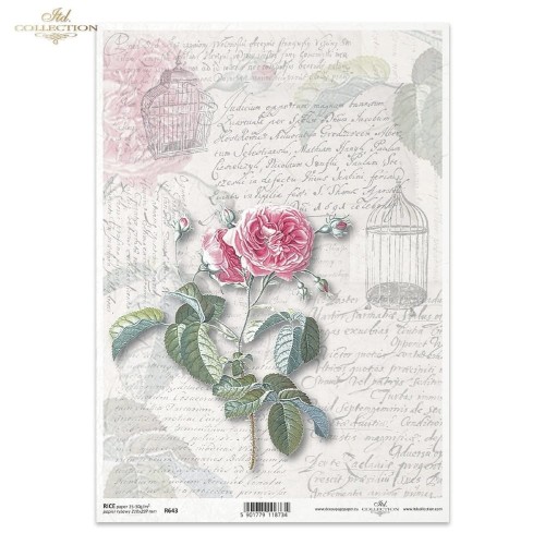 Papier ryżowy ITD R0643 - A4, Róża i Pismo