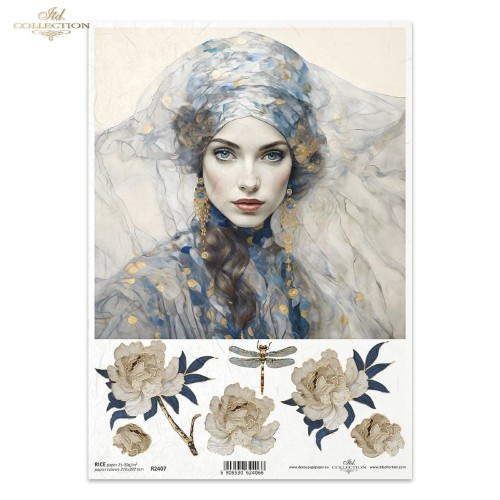 Papier ryżowy ITD R2407 - A4, Portret Kobiety, Kwiaty.jpg