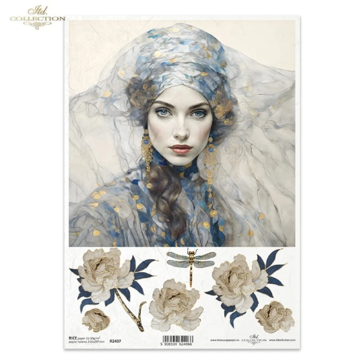 Papier ryżowy ITD R2407 - A4, Portret Kobiety, Kwiaty.jpg