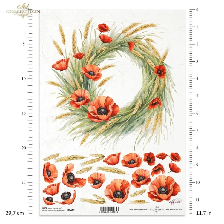 Papier ryżowy ITD R2419 - A4, Sielski Wianek, Maki.jpg