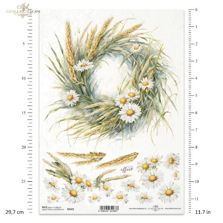 Papier ryżowy ITD R2421 - A4, Sielski Wianek, Rumianek.jpg