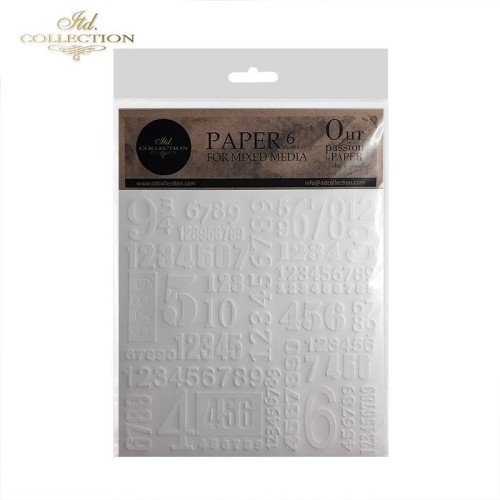 Papier tłoczony ITD PSS050 - zestaw 6 sztuk, cyfry, liczby