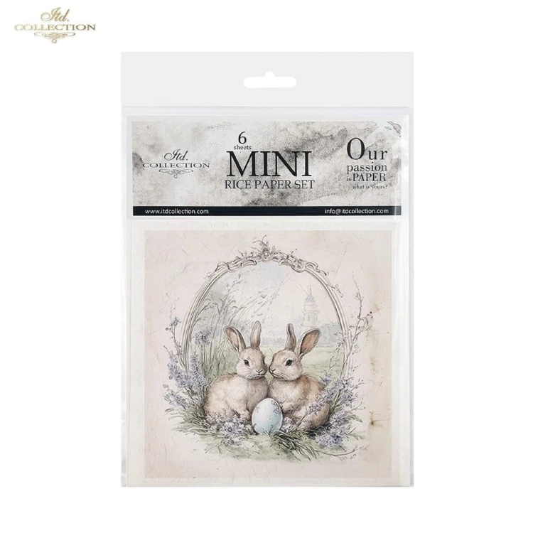 Papier ryżowy mini ITD RSM157 - zestaw 6 sztuk, Zajączki