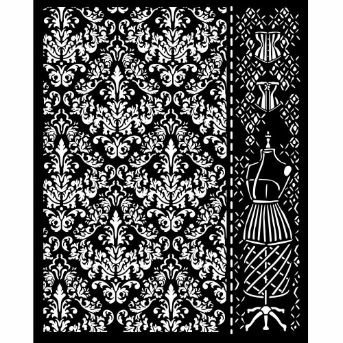 Szablon 3D Stamperia 20x25 cm - Manekin, damaskowa tapeta