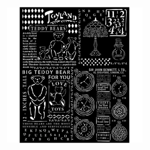 Szablon 3D Stamperia 20x25 cm - Miś, pismo, zegarki