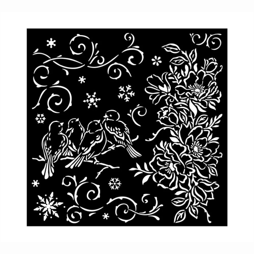 Szablon 3D Stamperia 18x18 cm - Ptaszki, ornamenty, kwiaty
