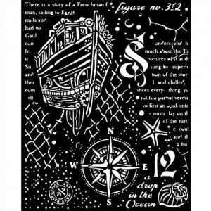 Szablon 3D Stamperia 20x25 cm - Żaglowiec, pismo, kompas