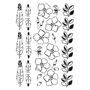 Szablon Stamperia 21x30cm - Pióra, kwiatki, listki