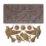 Forma silikonowa do odlewów 25x13 cm Prima Gears of Flight. Cztery ptaki różnych rozmiarów i 3 okrągłe dekory.