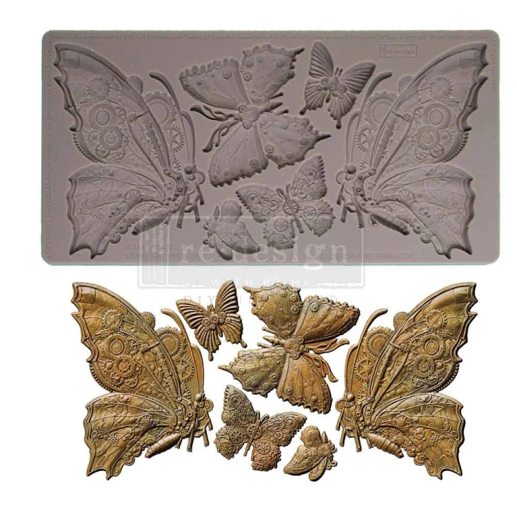 Forma silikonowa do odlewów 25x13 cm Prima Steamflight Symphony. 6 motyli różnych rozmiarów w stylu steampunkowym.