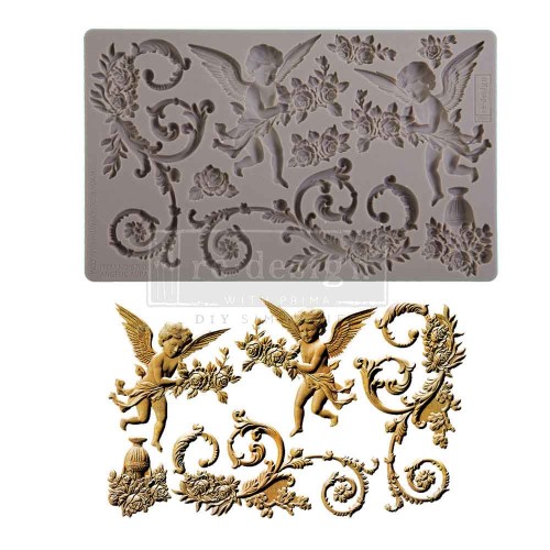 Foremka silikonowa Prima Angelic Aura 20x13 cm z motywem amorków i ornamentów  – do decoupage, stylizacji mebli i dekoracji cukierniczych.