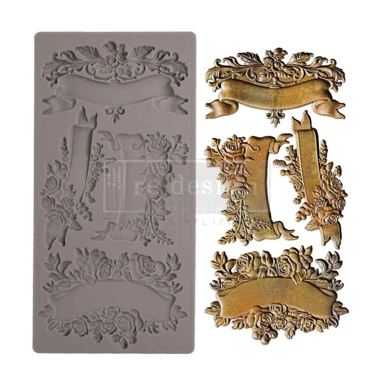 Forma silikonowa do odlewów 25x13 cm - Prima Blooming Banners, 4 wstęgi z kwiatami