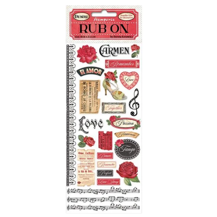 Rub-On transfer 10x21,6 cm -  Romantyczne dodatki | Stamperia Desire, DFLRB05