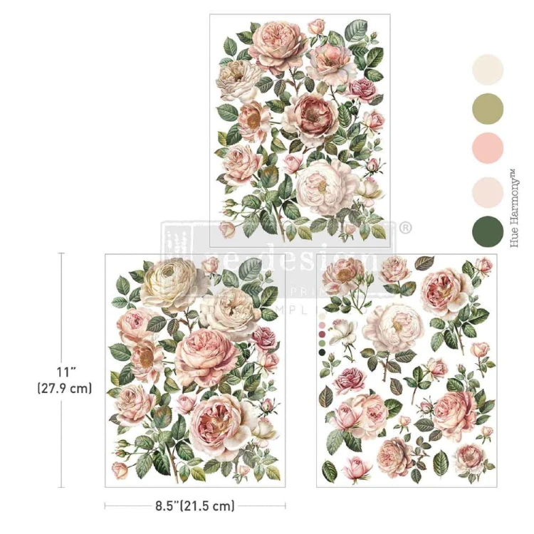 Middy Decor Transfer Blush Blossoms - 3 arkusze idealne do zdobienia mebli i mniejszych przedmiotów