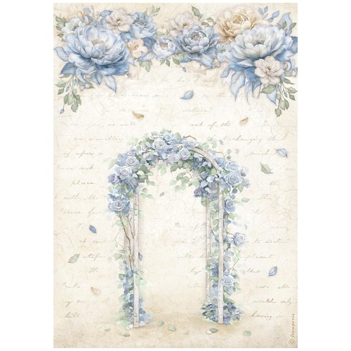 Papier ryżowy Stamperia A4 z kolekcji Timeless  z różami i kwiatową pergolą. Idealny do decoupage.