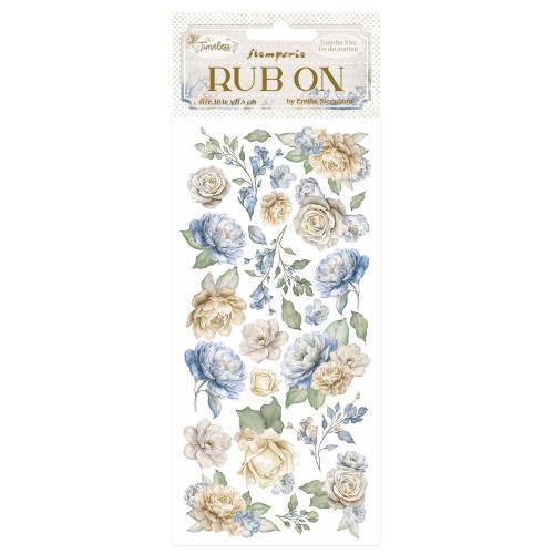 Rub-On transfer 10x21,6 cm - błękitno beżowe kwiaty | Stamperia Timeless, DFLRB160