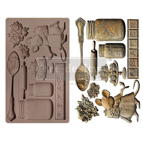 Foremka silikonowa do odlewów 20x13 cm marki Prima z kolekcji Baker Delight. Foremka zawiera motyw myszki kucharki i akcesoriów kuchennych . Idealna do stylizacji mebli, decoupage a także wyrobów cukierniczych.