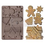 Forma silikonowa do odlewów 20x13 cm Prima Festive Gingerbread Treats z wzorami  piernikowych ludzików, domku i ciastek w kształcie gwiazdki i choinki. Idealna do stylizacji mebli, decoupage a także wyrobów cukierniczych.
