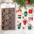Forma silikonowa do odlewów 20x13 cm marki Prima Chereful Cups z motywem kubków i filiżanek w świątecznym klimacie.  Idealna do stylizacji mebli, decoupage a także wyrobów cukierniczych. Posiada atest spożywczy.