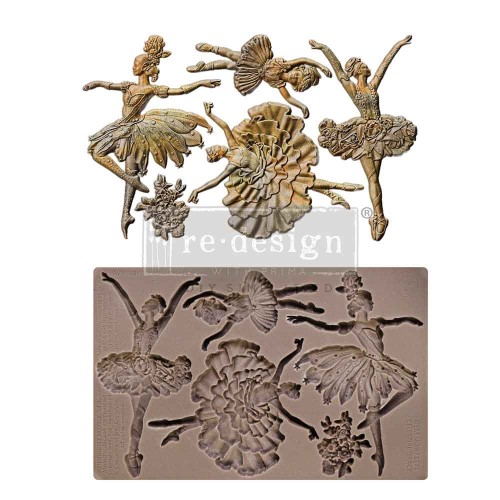 Forma silikonowa do odlewów 20x13 cm – Prima Celestial Grace. Zawiera 4 baletnice w ruchu, z kwiatowymi spódniczkami. Idealna do projektów DIY, decoupage, scrapbooking i mixmediów.