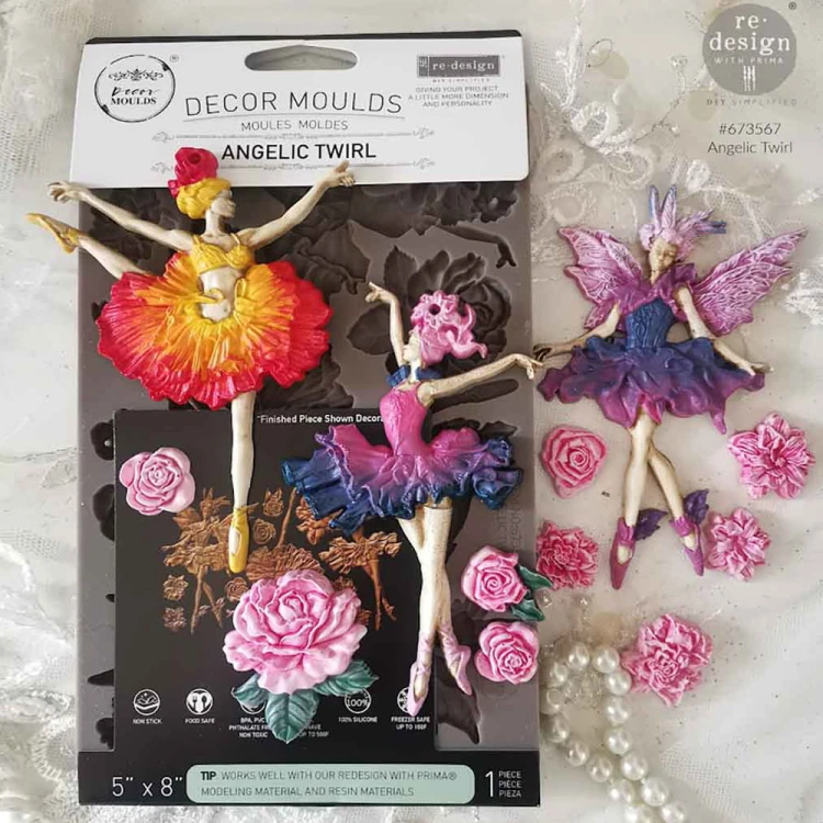 Forma silikonowa do odlewów 20x13 cm - Prima Angelic Twirl, precyzyjne wzory baletnice i kwiaty