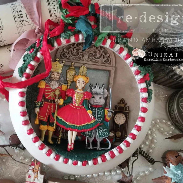 Forma silikonowa do odlewów 20x13 cm - Prima Nutcracker Party. Przykład gotowej dekoracji z użyciem odcisków z foremki.