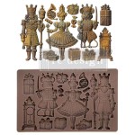 Forma silikonowa do odlewów 20x13 cm – Prima Nutcracker Party. Zawiera postacie z baletu Dziadek do Orzechów: Dziadek, Wróżka Cukrowa, Król Myszy oraz detale jak prezenty i zegar. Idealna do dekoracji i decoupage.