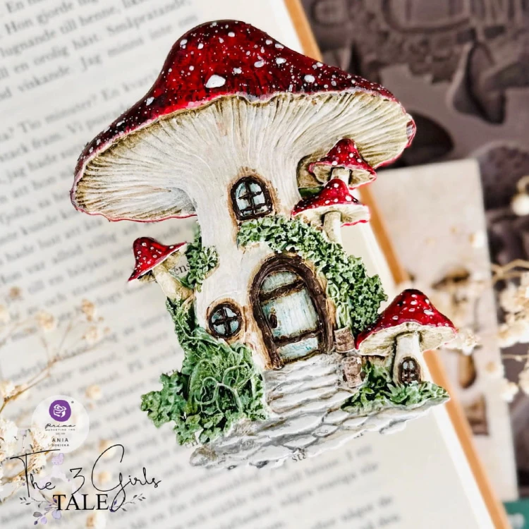 Forma silikonowa do odlewów 20x13 cm Prima Fairyland Fungi. Przykład ozdobionego elementu, grzybowy domek.